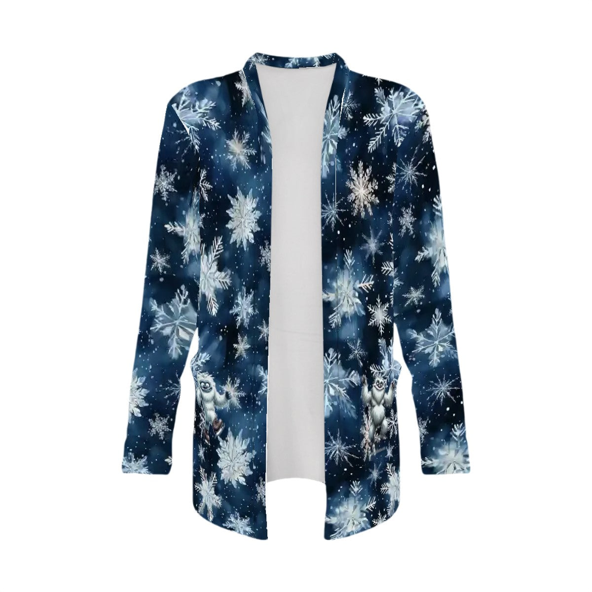 Blue back Snowflakes, Women's Long-Sleeved Cardigan