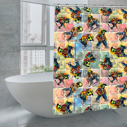 6 Alien Designs, Waterproof Polyester Shower Curtain – Made in the USA – 70.8x70.8”