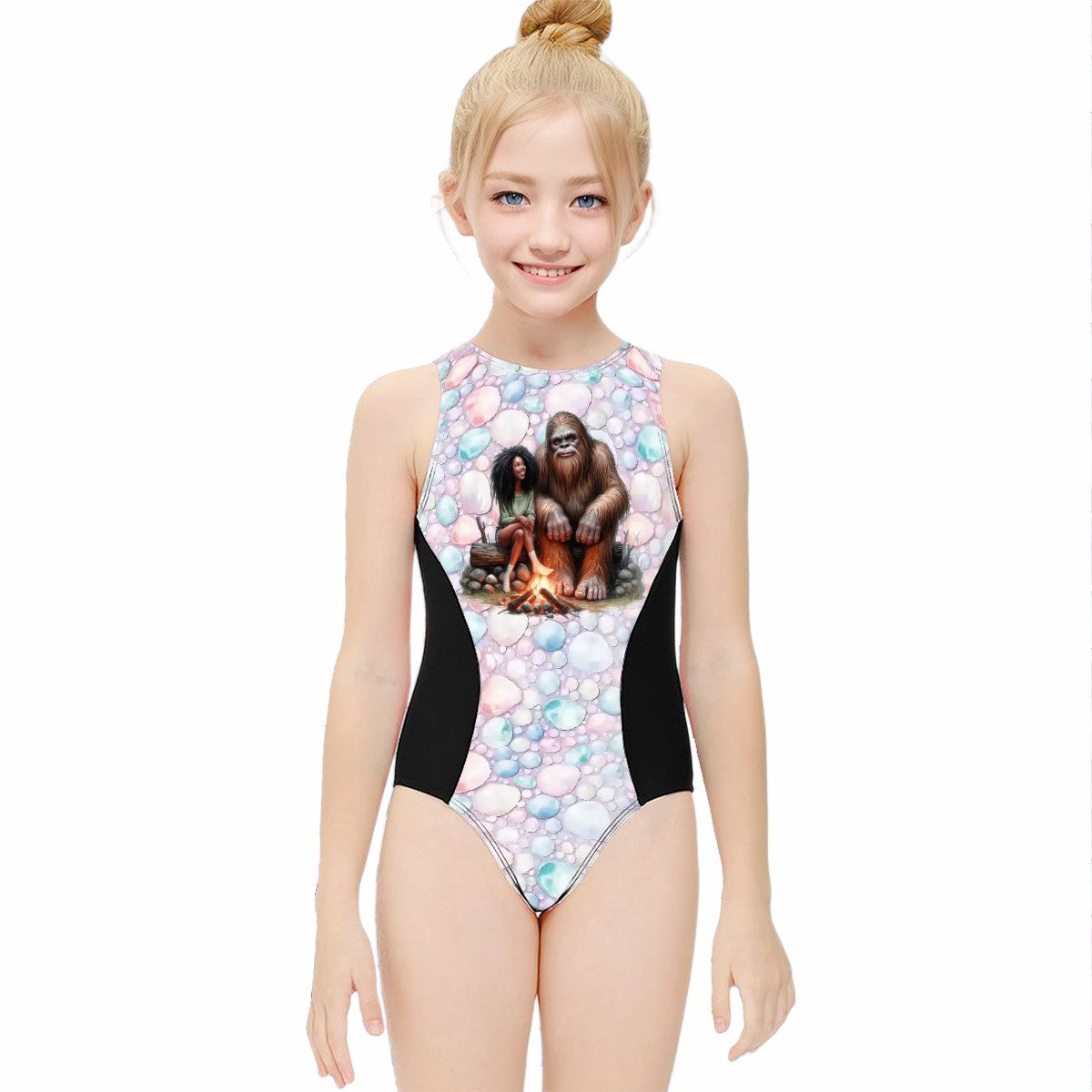 Bigfoot, Sasquatch, Girl, Girls One Piece Swimsuits Customized Services
