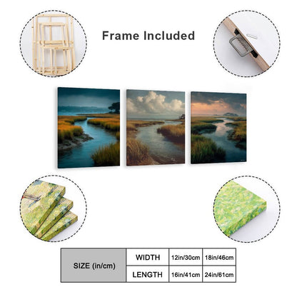 Water Ways Canvas Wall Art - 12”x 16” or 18”x24” (x 3) - Made In USA