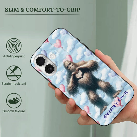 Bigfoot Sasquatch Heart Hands, iPhone 17 TPU Black Phone Case