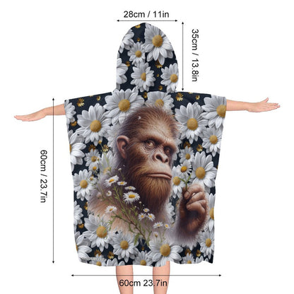 Bigfoot, Sasquatch, Daisies, Hooded Terry Cloth Pullover Towel for Kids, Children