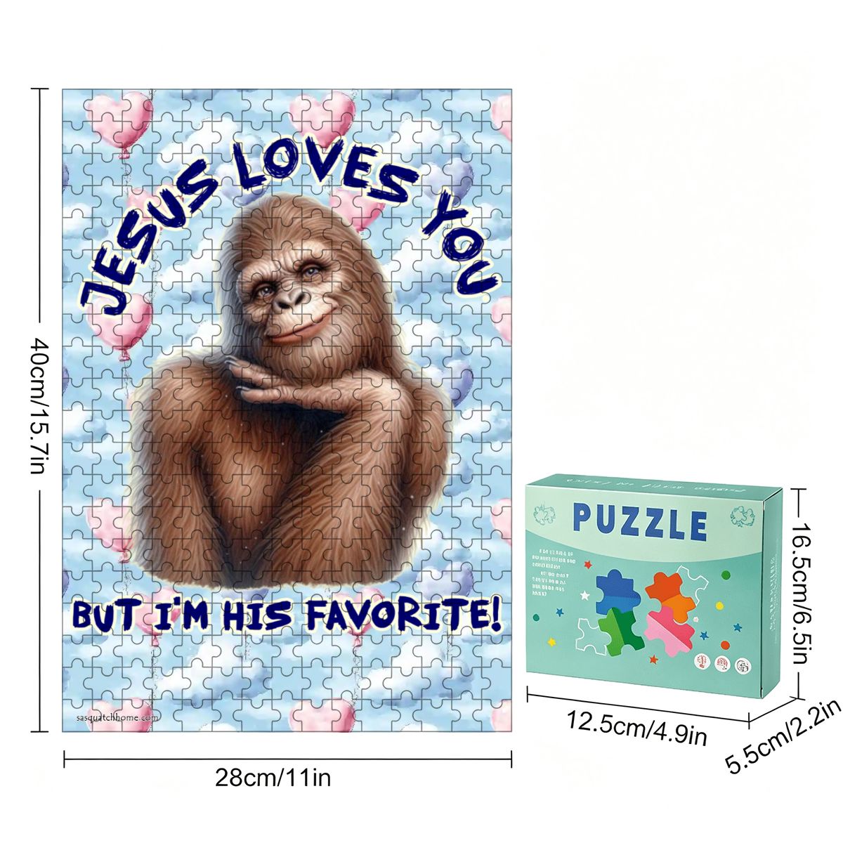 Sasquatch "Jesus loves you..." 300pcs Wooden Vertical Jigsaw Puzzle
