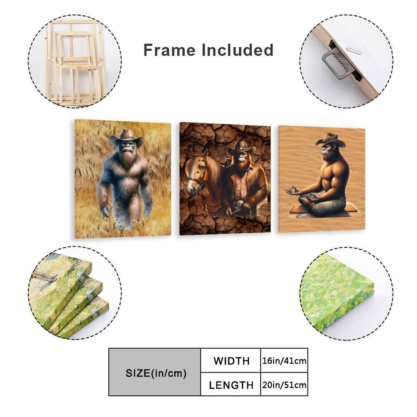 Canvas Wall Art -16”x 20” (x3) - Made In USA