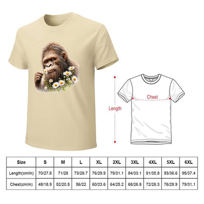 Bigfoot, Sasquatch, Daisies, Short Sleeve Cotton T-shirt