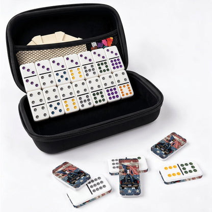 Sasquatch on Truck W Flag Double 12 Mexican Train Dominoes Set