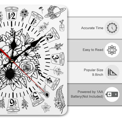 Flowers Square Wall Clock- Made in USA