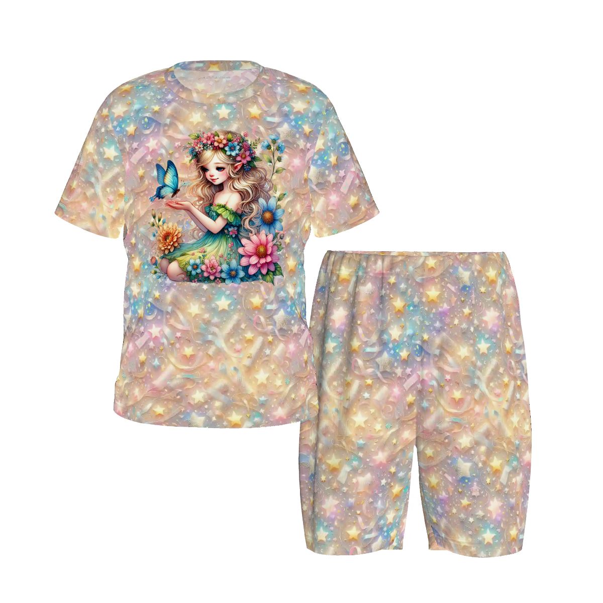 Children’s 2 Piece Short Pajama Set, Rainbow Fairy
