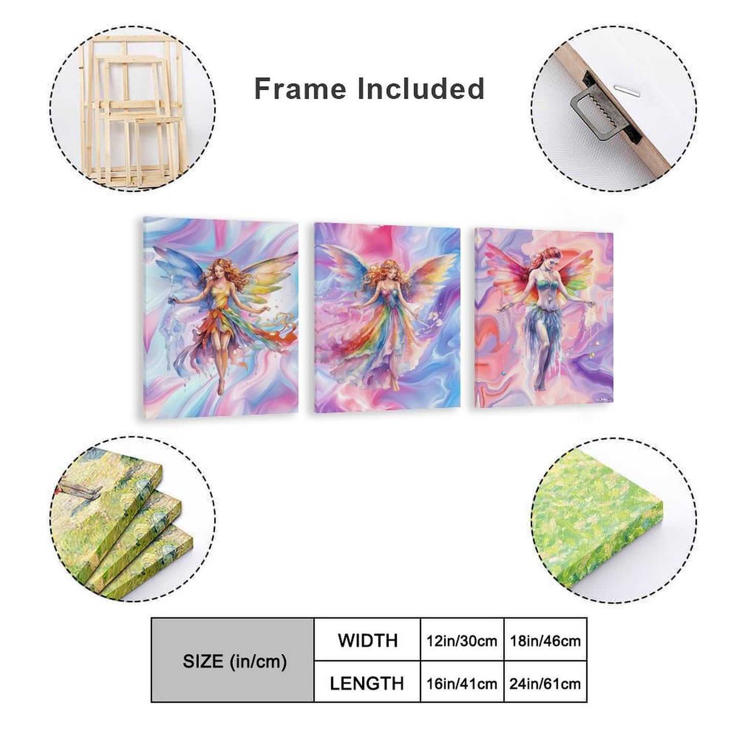 Fairies, Canvas Wall Art - 12”x 16” or 18”x24” (x 3) - Made In USA