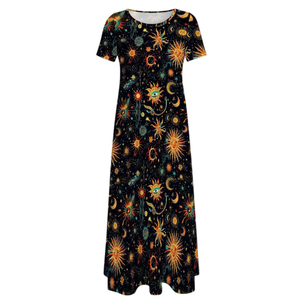 Astronomy Design, Crew Neck Short Sleeve Maxi Dress