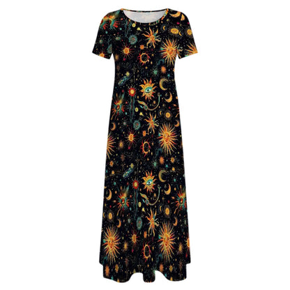 Astronomy Design, Crew Neck Short Sleeve Maxi Dress