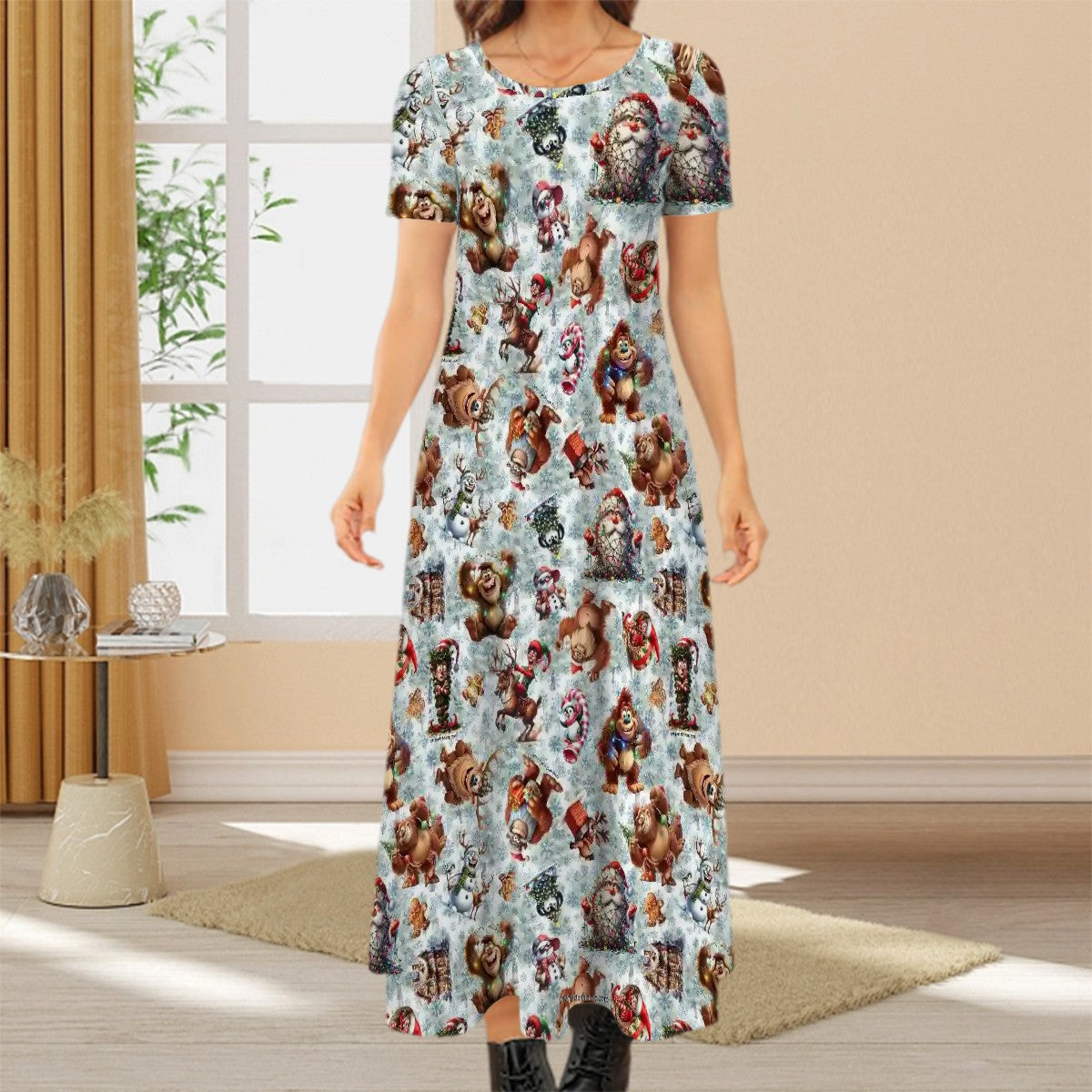 21 Sasquatch/ Bigfoot Designs Crew Neck Short Sleeve Maxi Dress