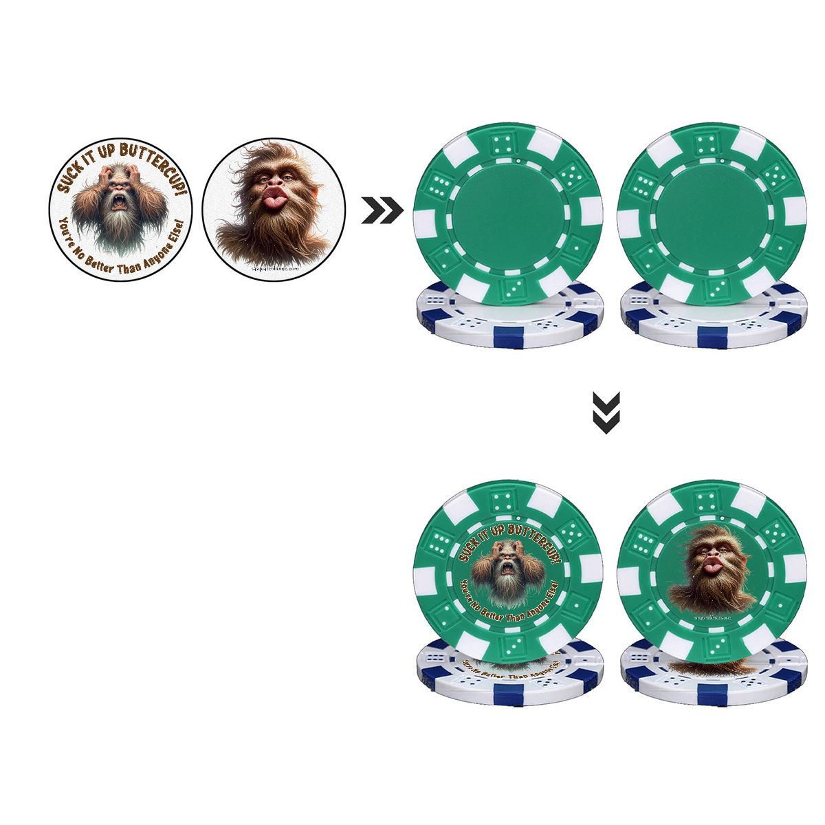 Sasquatch "Suck it up buttercup" 10 Piece Poker Chips Set