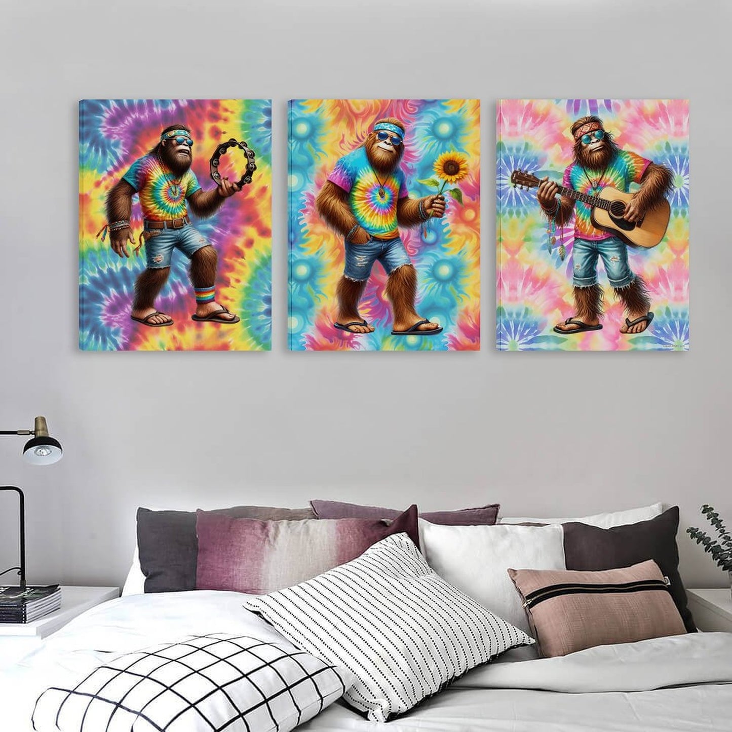 HIppie Bigfoot Sasquatch Canvas Wall Art - 12”x 16” or 18”x24” (x 3) - Made In USA