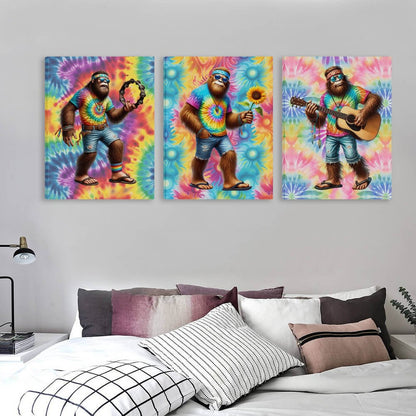 HIppie Bigfoot Sasquatch Canvas Wall Art - 12”x 16” or 18”x24” (x 3) - Made In USA