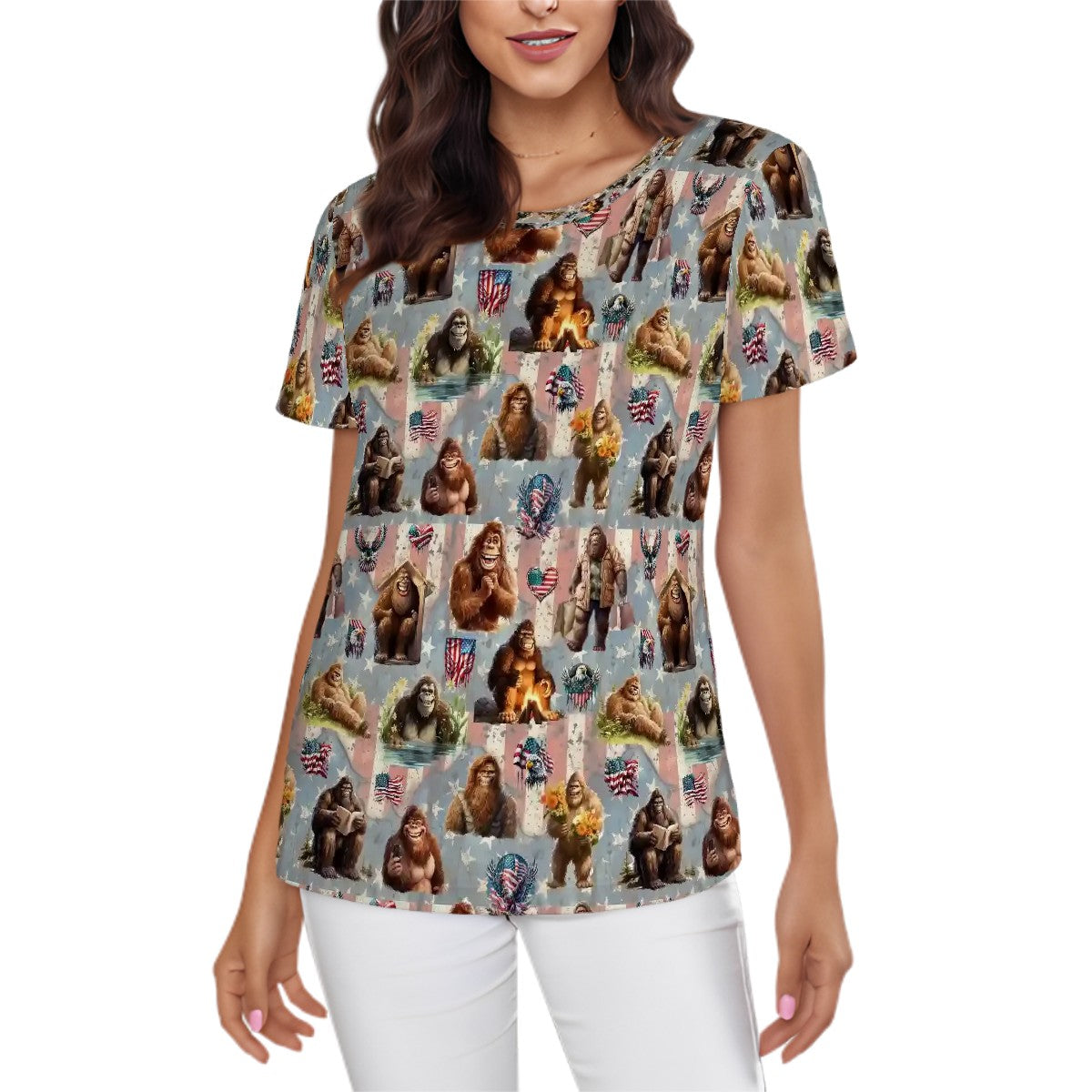 Sasquatch Bigfoot Theme Women’s Polyester Short Sleeve T-Shirt