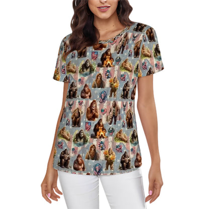 Sasquatch Bigfoot Theme Women’s Polyester Short Sleeve T-Shirt