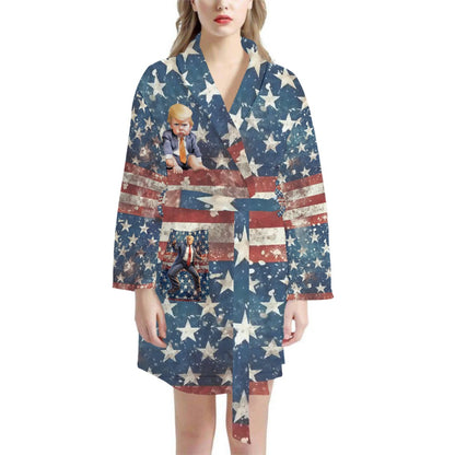 Donald Trump Cartoon Themed, Women’s Bath Robe 33.5” Long