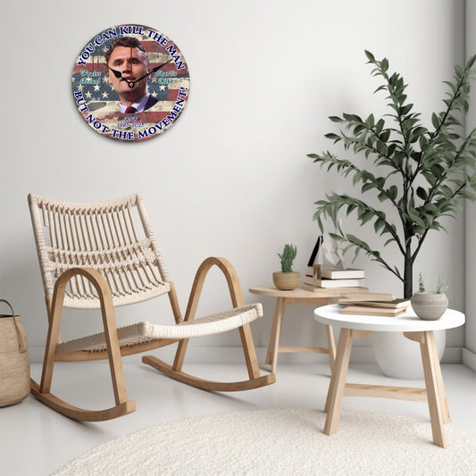 Charlie Kirk Memorial, Wooden Wall Clock- Made in USA