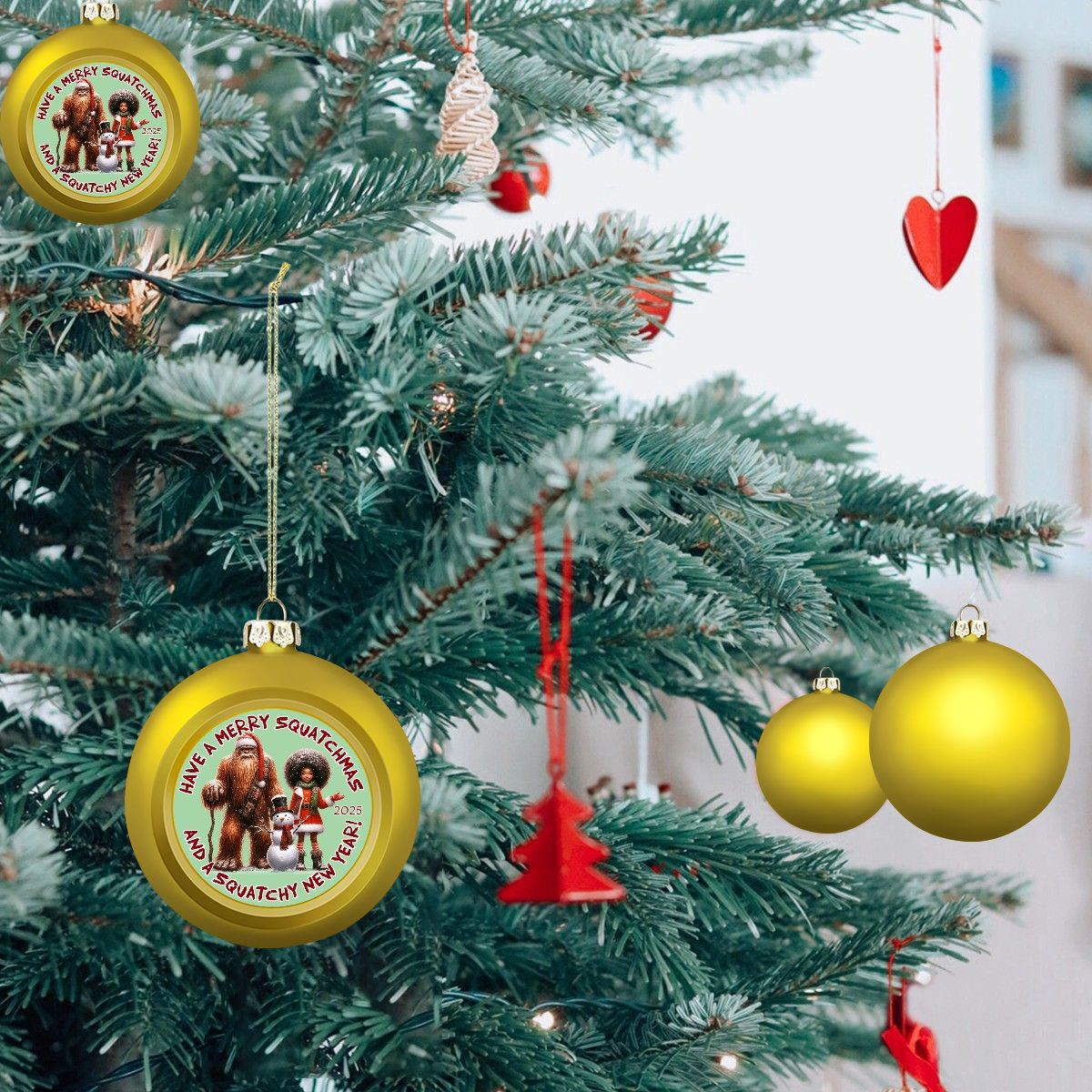 Bigfoot Sasquatch & Girl "Hairy Squatchmas..", Christmas Ball Ornaments