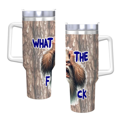 “Sarcastic Sasquatch” Series, “WTF”, 40 oz Travel Coffee Mug with a Straw
