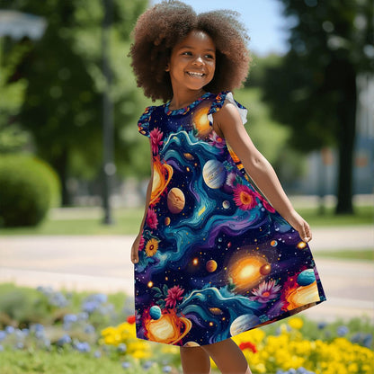 12 Galaxy Space Designs, Girl's Flutter Sleeve Nightgown