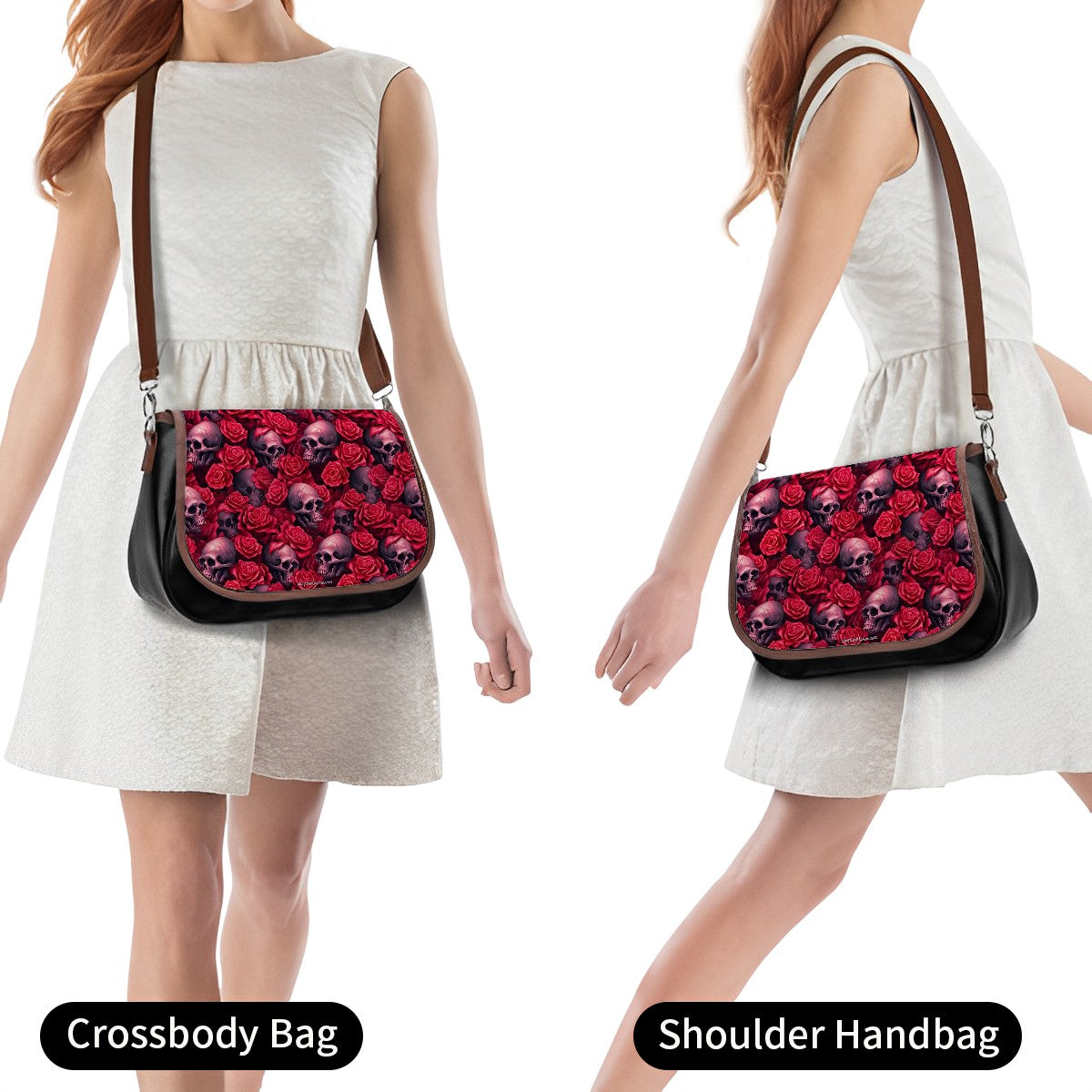 Skulls & Roses, Leather Shoulder Bag / Purse
