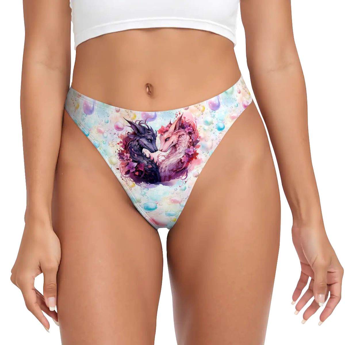 Women’s Polyester Thong, Panties, Underwear - Dragon Love