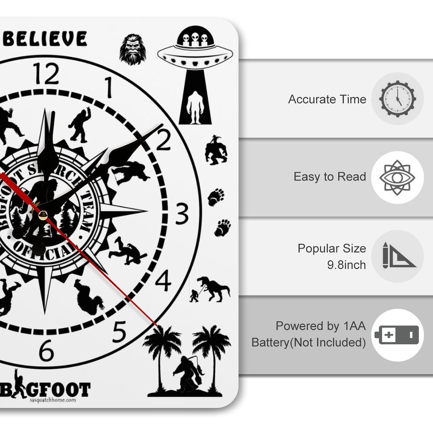 Bigfoot Sasquatch Square Wall Clock- Made in USA