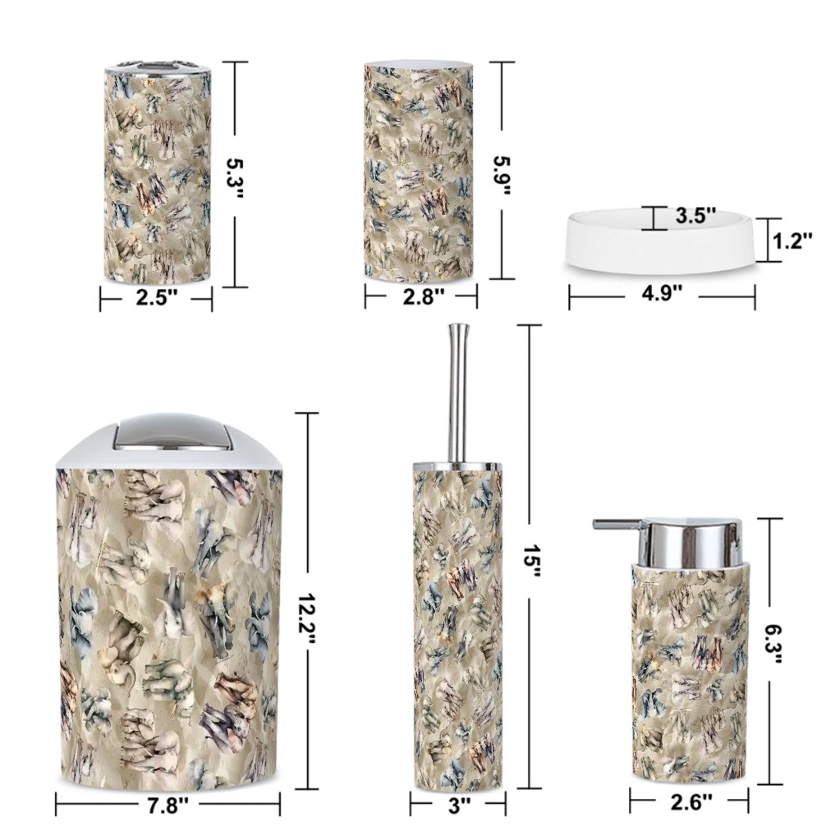 10 Animal Designs - Bathroom Accessories Set 5 pcs