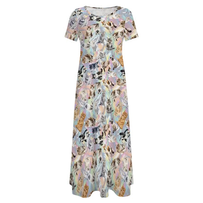 10 Animal Designs, Crew Neck Short Sleeve Maxi Dress