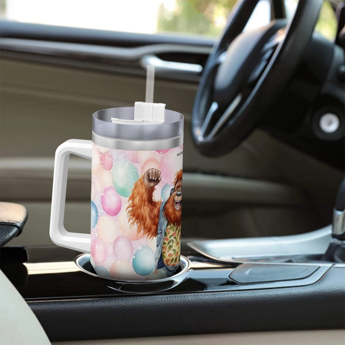 Sarcastic Sasquatch, 40 oz Stainless Steel Travel Coffee Mug with a Straw, Bigfoot Dancing