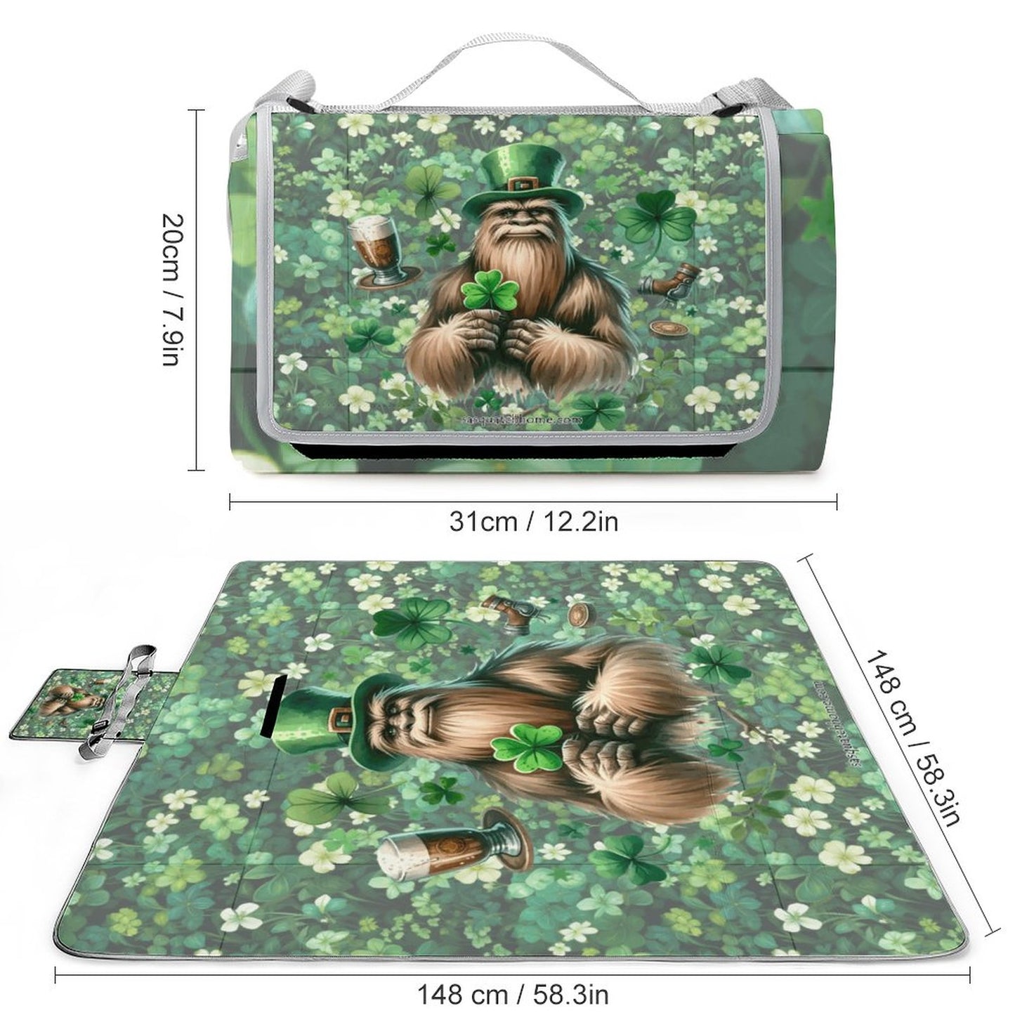 Foldable Zipper Picnic Mat- Blanket 58”x58” w/ Carry Straps