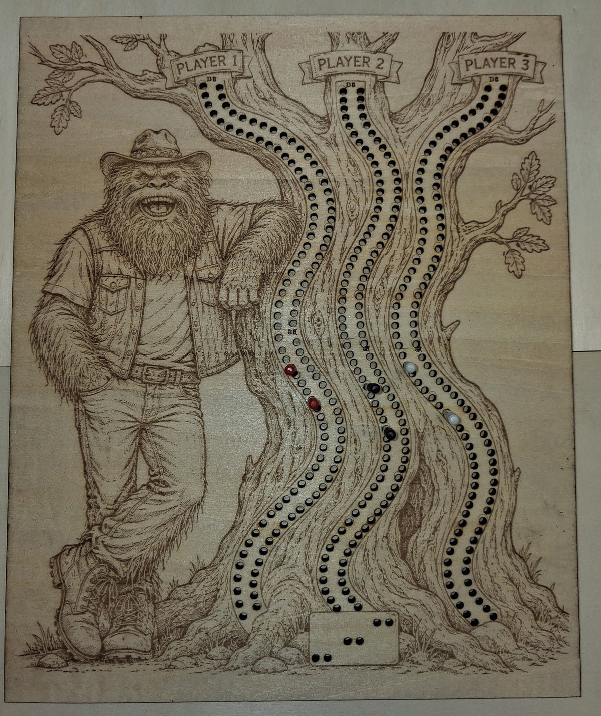 Bigfoot / Sasquatch 3 Player Tree Cribbage Board
