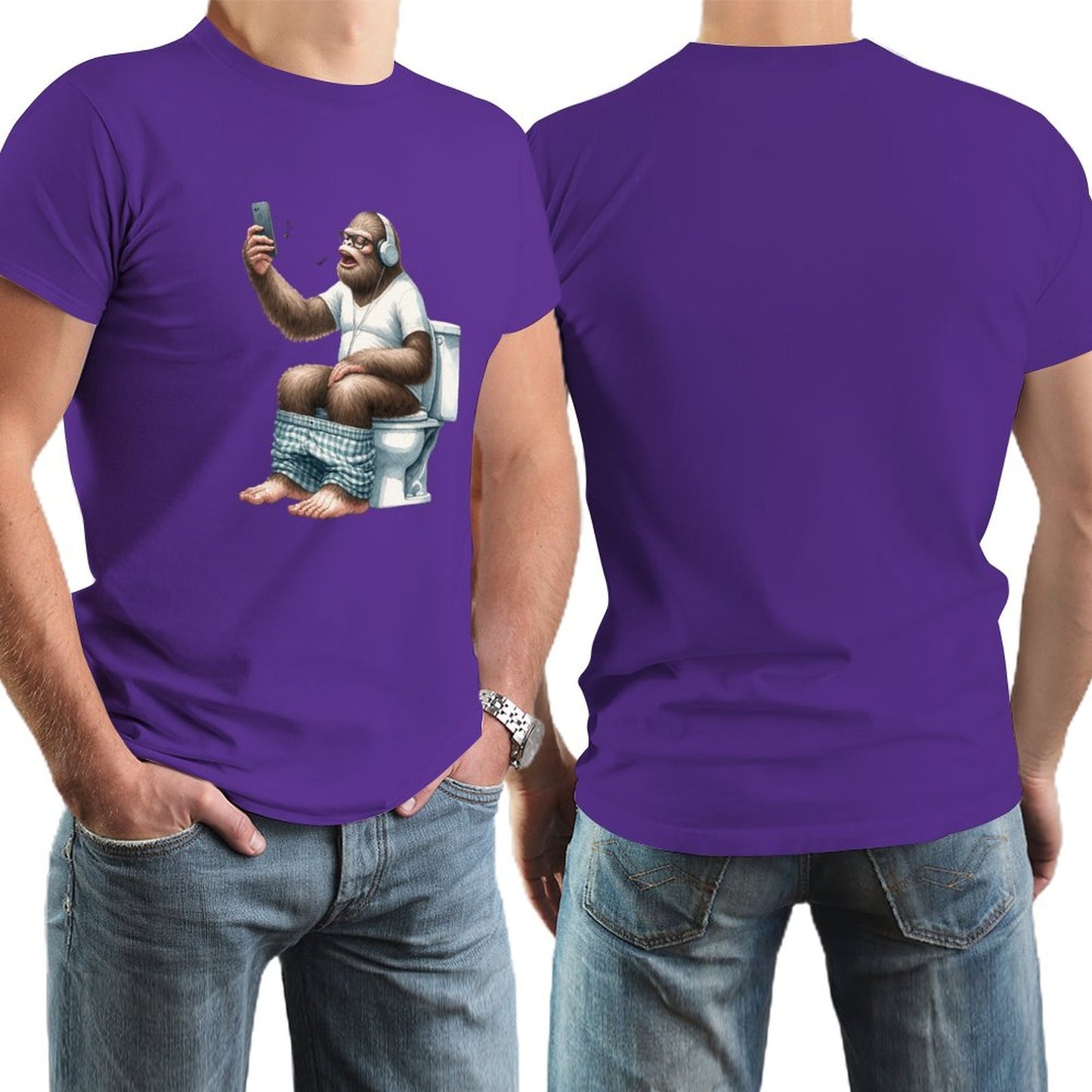 Sasquatch, Bigfoot on Toilet -Short Sleeve Cotton T-shirt Men