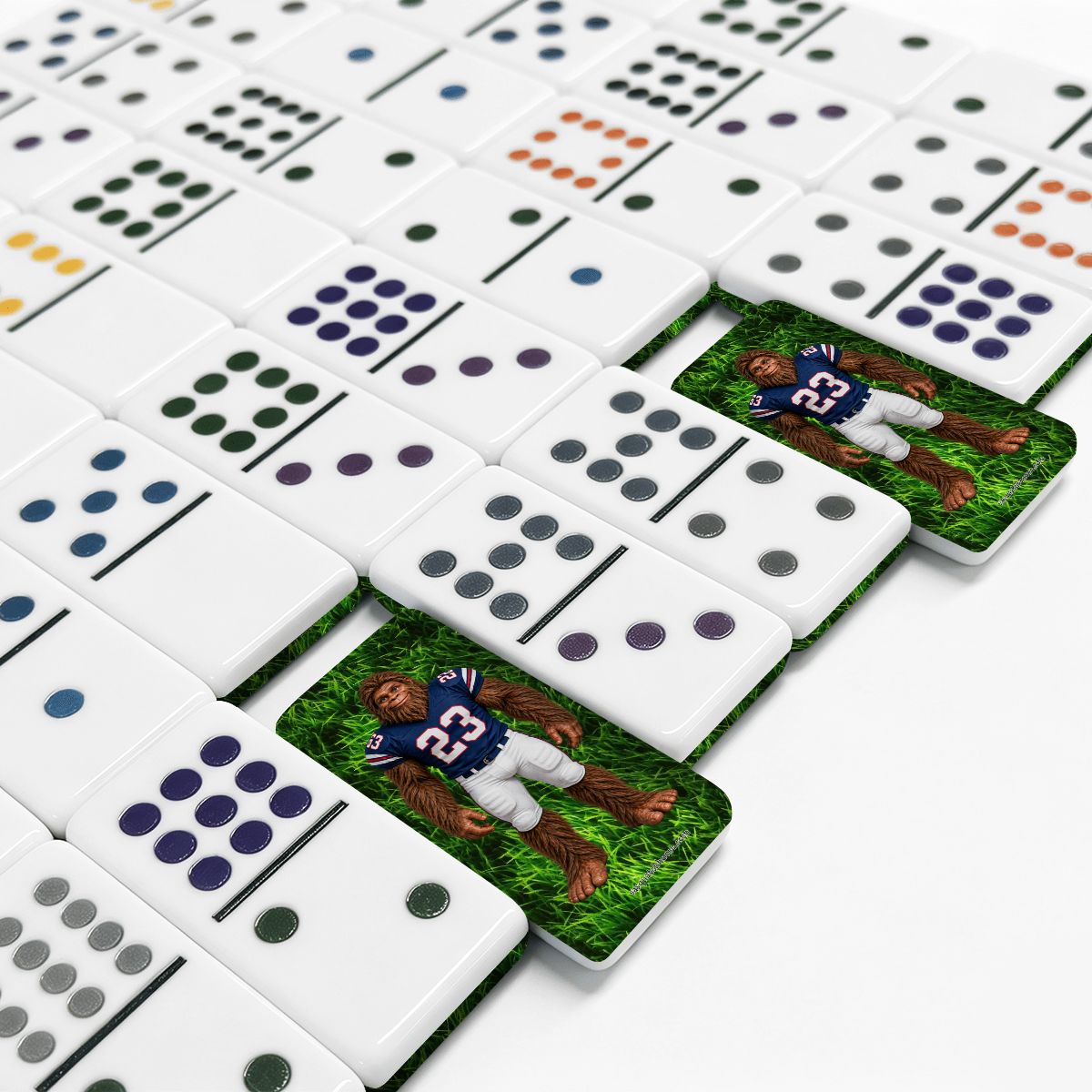 Sasquatch Football Player Double 12 Mexican Train Dominoes Set