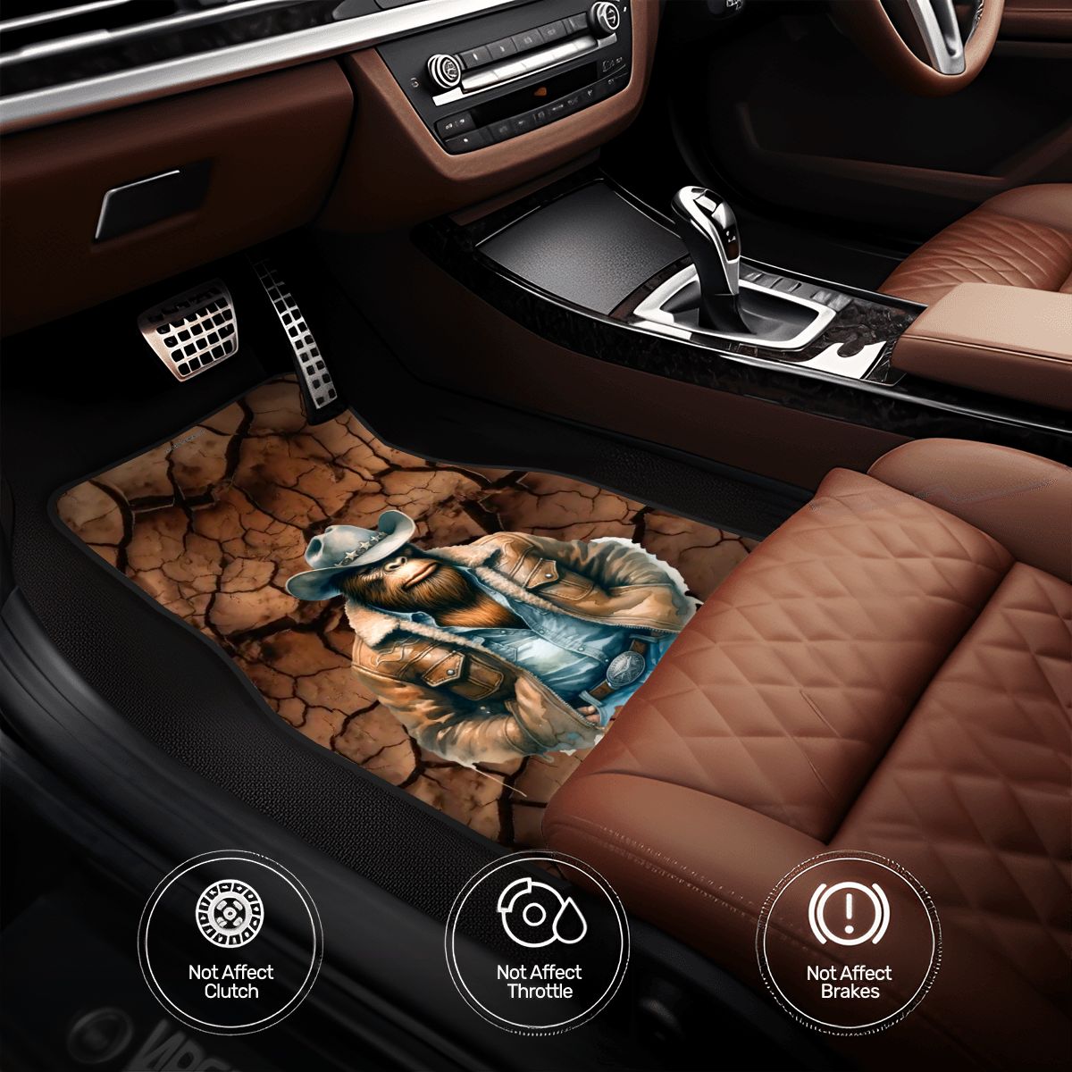 Cowboy Bigfoot / Sasquatch, 4 Piece Auto Floor Mats