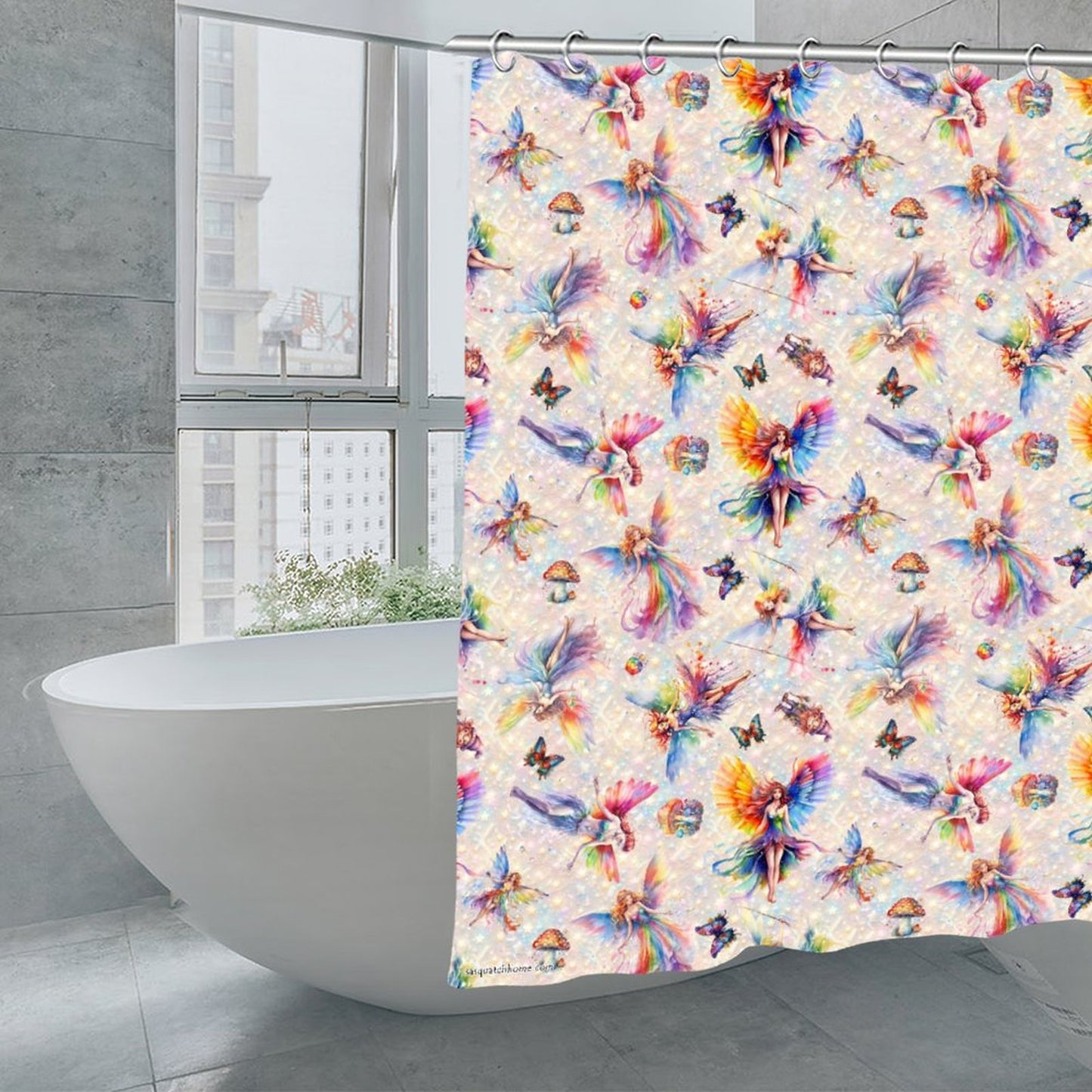 6 Fairy Designs, Waterproof Polyester Shower Curtain – Made in the USA – 70.8x70.8”