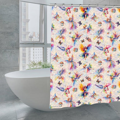 6 Fairy Designs, Waterproof Polyester Shower Curtain – Made in the USA – 70.8x70.8”