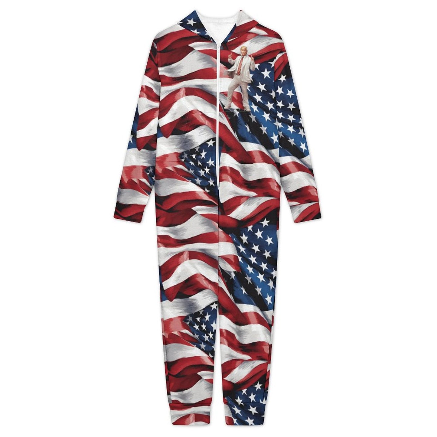 Donald Trump Dancing, Youth Flannel Footless Zip up Pajama Jumpsuit