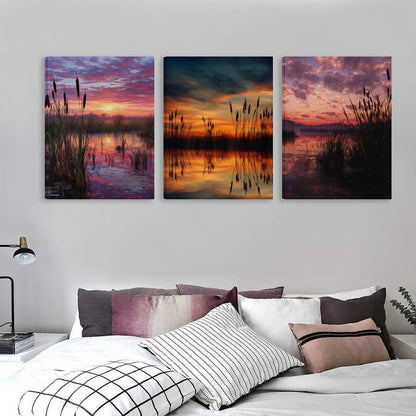 Bayou Sunset Canvas Wall Art -16”x 20” (x3) - Made In USA