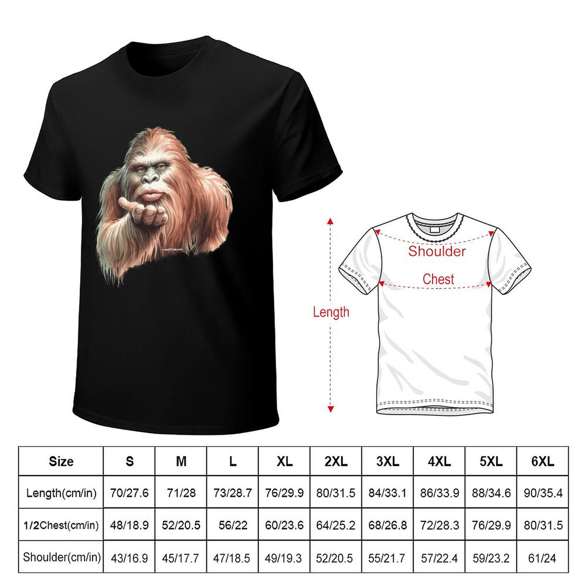Sasquatch, Bigfoot Blow Kiss, Short Sleeve Cotton T-shirt