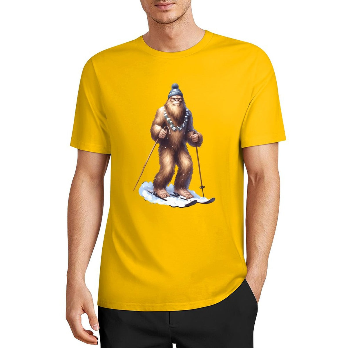 Bigfoot - Sasquatch Snow Skiing Short Sleeve Cotton T-Shirt