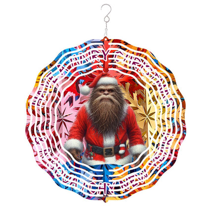 Santa Sasquatch, Bigfoot, US Made Hanging Metal 3D Wind Spinner, Ornament - MADE IN USA