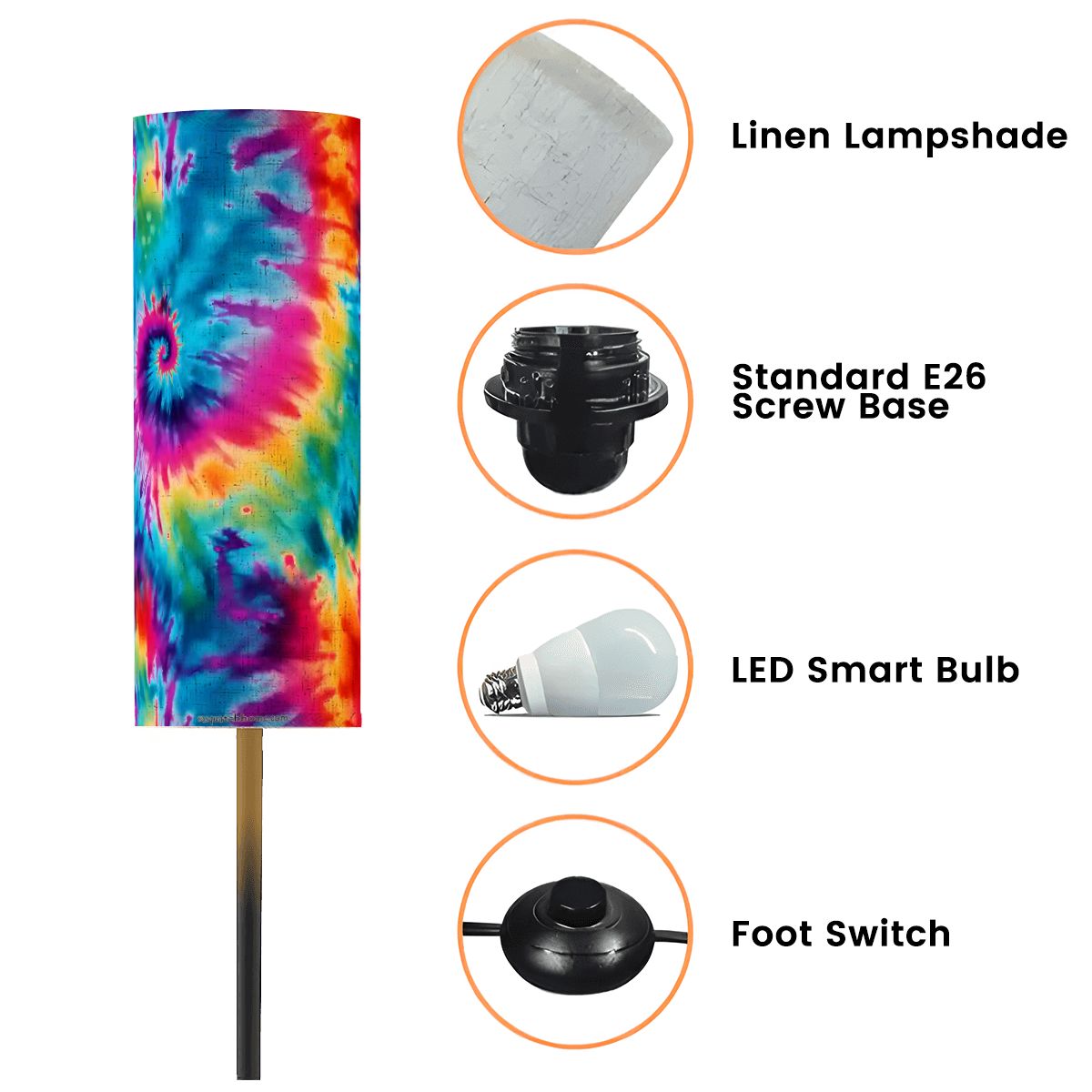 19 Tie Dye Designs, Floor Lamp Modern Standing Lamp (Made in USA)