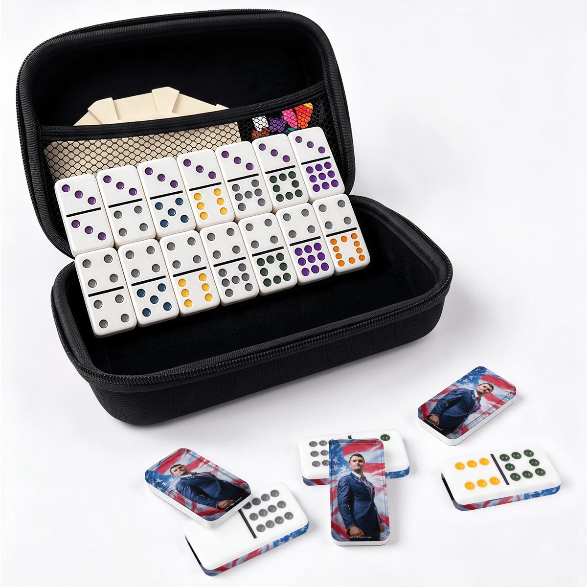 Charlie Kirk Double 12 Mexican Train Dominoes Set