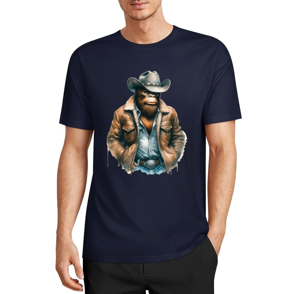 Bigfoot - Sasquatch Cowboy Short Sleeve Cotton T-Shirt