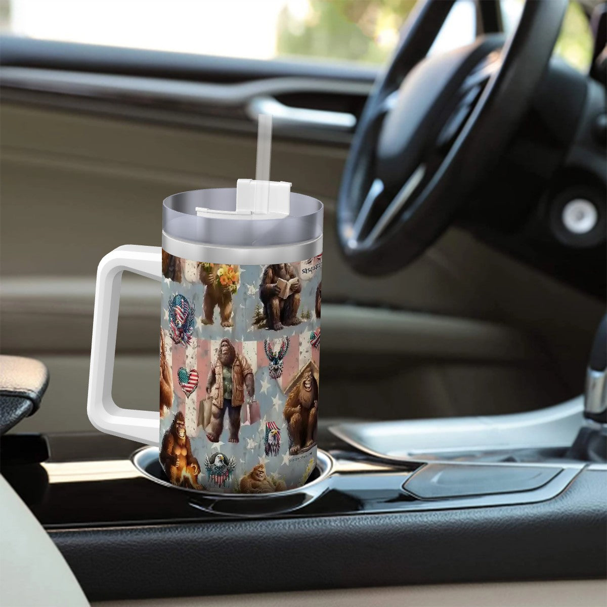 Sasquatch Themed 40 oz Travel Coffee Mug with a Straw
