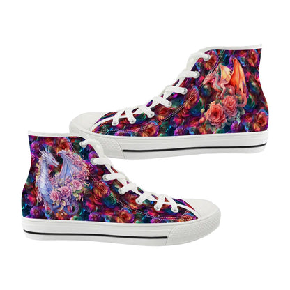 Floral Dragons, Women's High Top Canvas Shoes