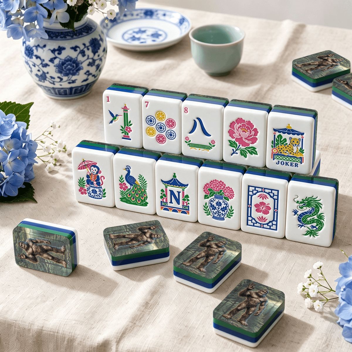 Sasquatch OK Sign Chinoiserie Chic American Mahjong Tiles